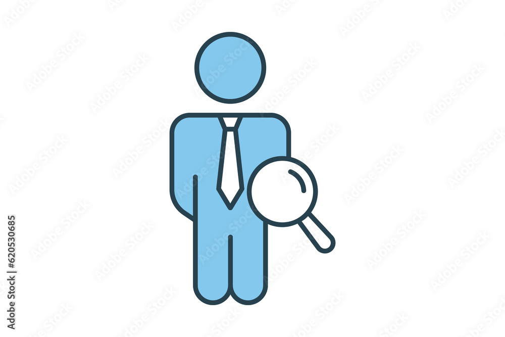 Job search icon. Magnifying glass with people wear ties, Search for employees and job search. Flat line icon style design. Simple vector design editable Job search icon. Magnifying glass with people wear ties, Search for employees and job search. Flat line icon style design. Simple vector design editable