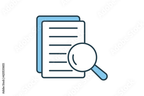 Search file icon, Research, Magnifying glass, document. Flat line icon style design. Simple vector design editable