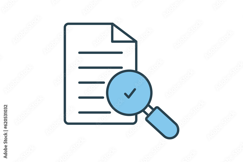 Traceability icon. Magnifying glass with document. icon related to Find, Search. Flat line icon style design. Simple vector design editable Traceability icon. Magnifying glass with document. icon related to Find, Search. Flat line icon style design. Simple vector design editable