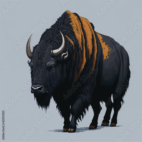 bison, face, vector, illustration, white, background