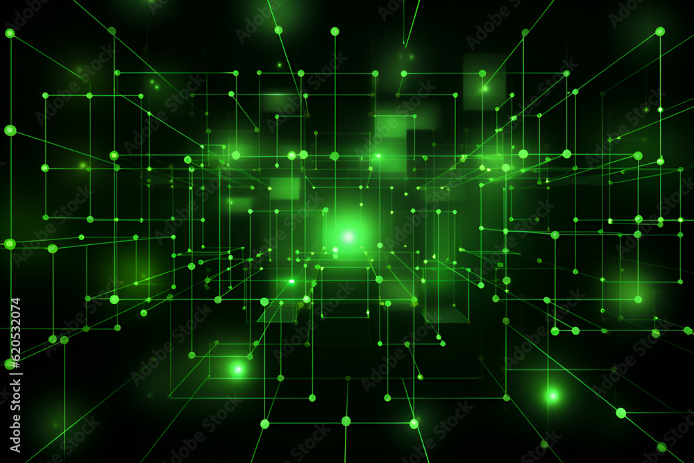 3d geometric grid of straight lines in green neon color with light points on a black background 3d geometric grid of straight lines in green neon color with light points on a black background