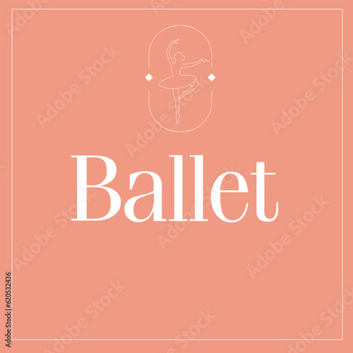 Ballet logo and ballerina girl in vector graphics for the design of a ballet studio, dance studio, beauty salon, beauty studio on a pink background