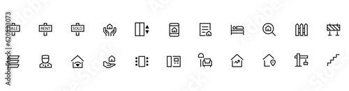 Real estate line web icon set. Included real estate, property, mortgage, home loan icons. Outline icons collection. Simple vector illustration.