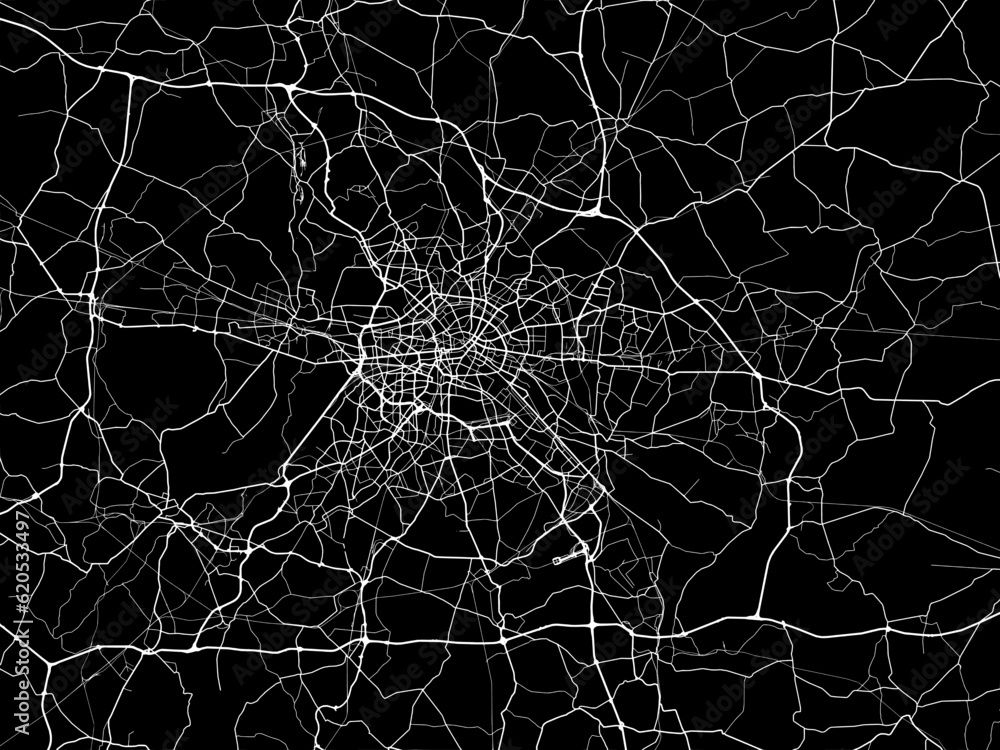 Vector road map of the city of  Berlin metropole in Germany on a black background.
