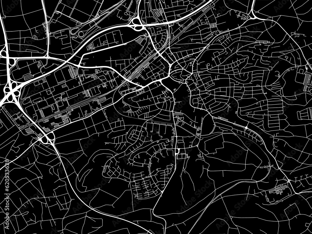 Vector road map of the city of  Boblingen in Germany on a black background.