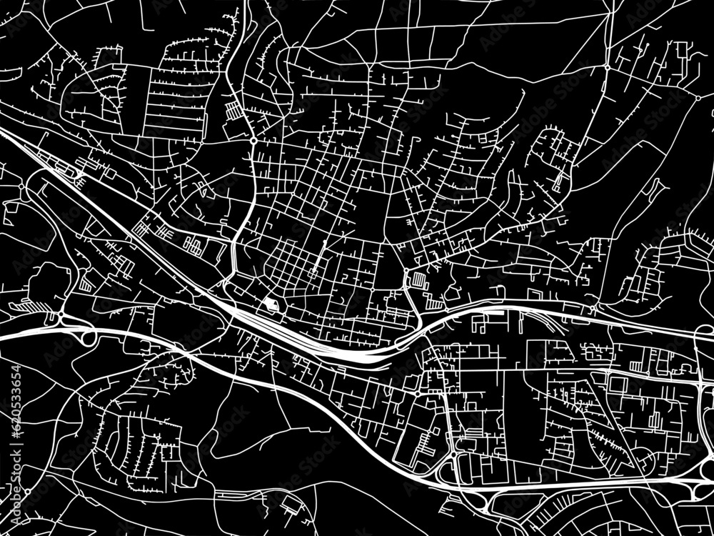 Vector road map of the city of  Goppingen in Germany on a black background.