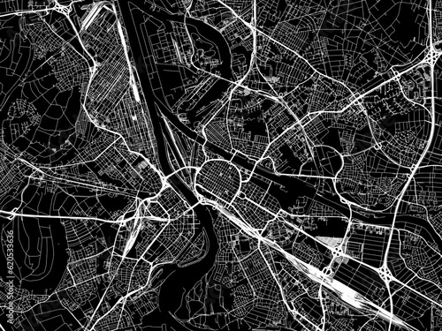 Vector road map of the city of  Mannheim in Germany on a black background.
