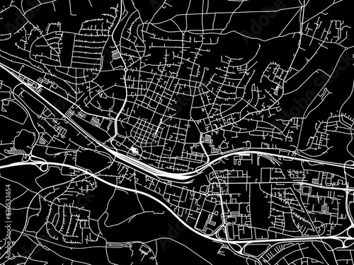 Vector road map of the city of  Goppingen in Germany on a black background.
