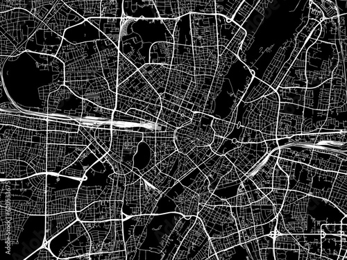 Vector road map of the city of Munchen in Germany on a black background.