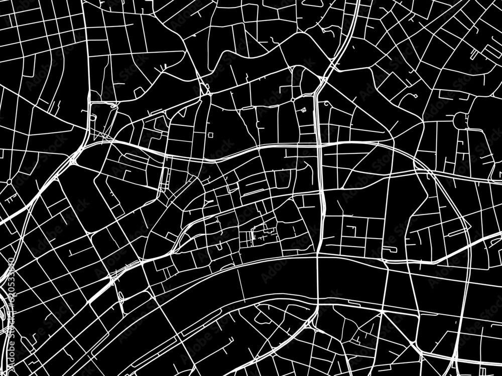Vector road map of the city of  Frankfurt am Main Zentrum in Germany on a black background.