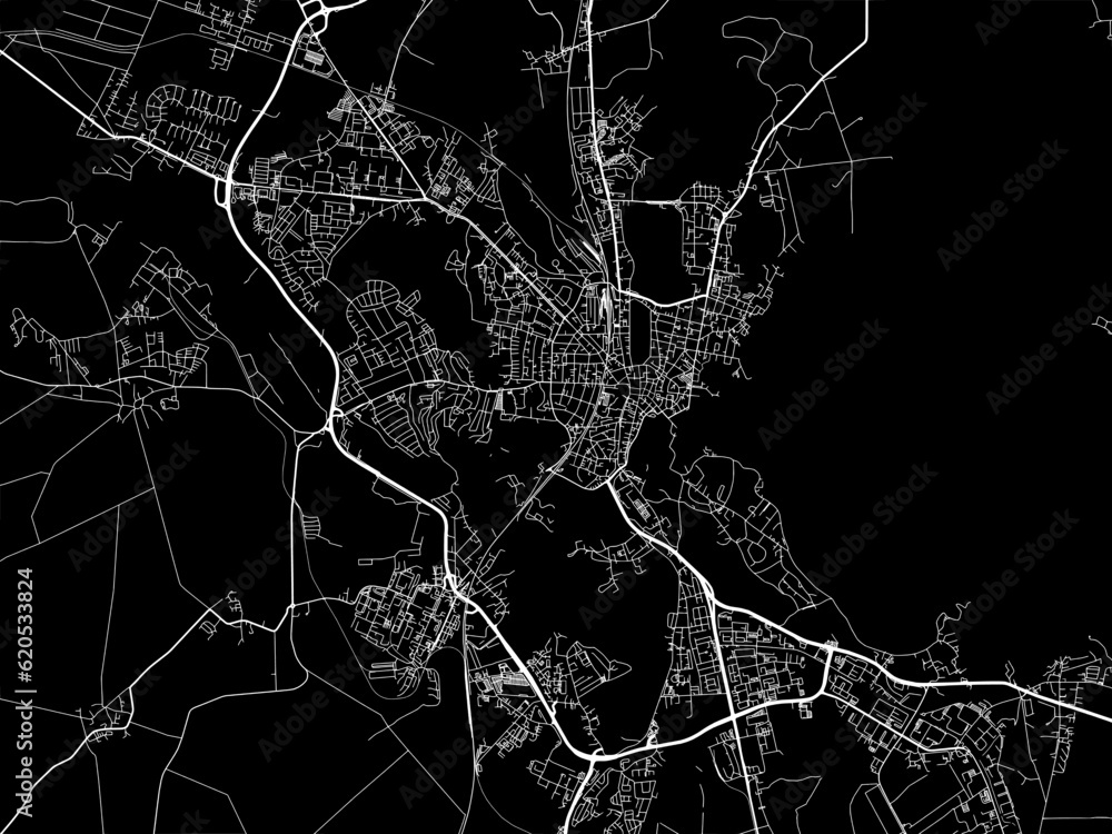 Vector road map of the city of  Schwerin in Germany on a black background.