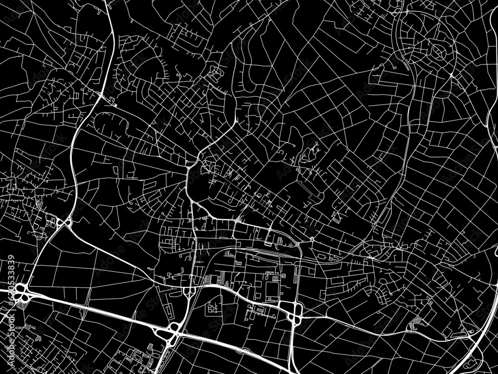 Vector road map of the city of  Bad Homburg in Germany on a black background.