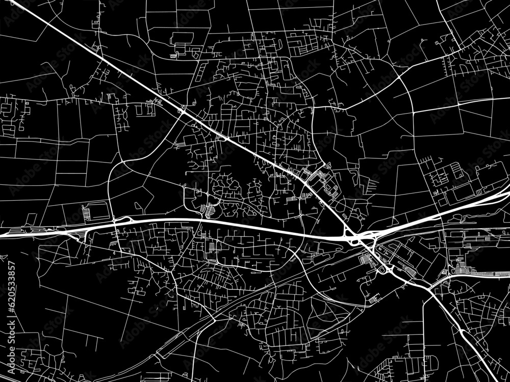 Vector road map of the city of  Garbsen in Germany on a black background.