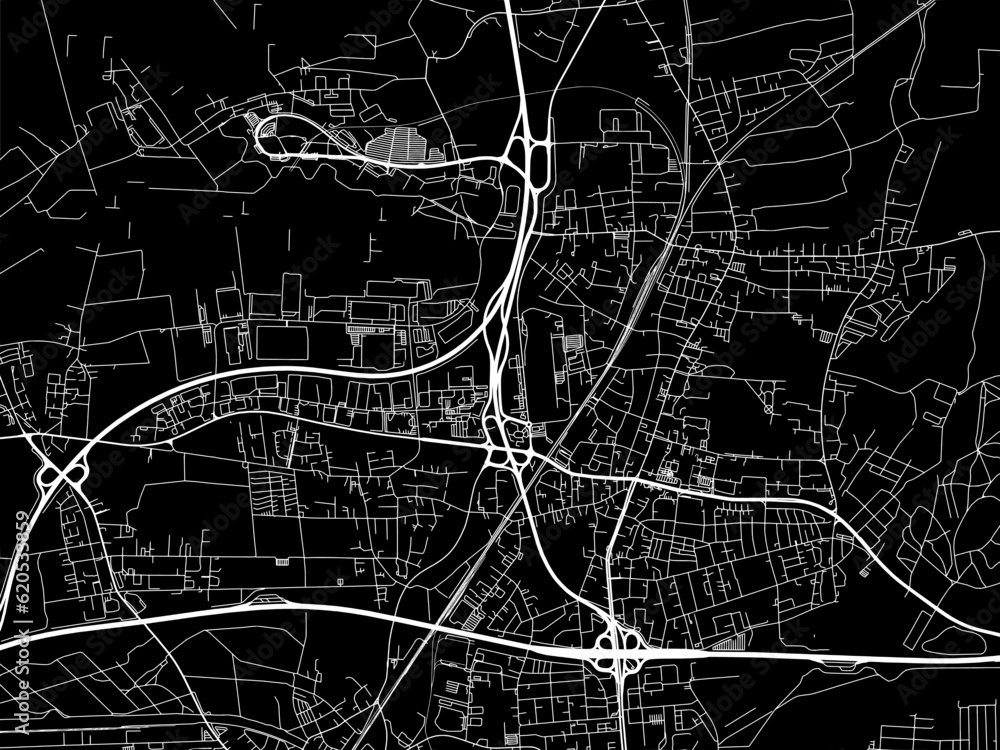 Vector road map of the city of  Langenhagen in Germany on a black background.