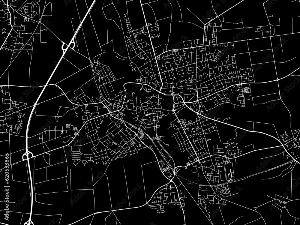 Vector road map of the city of  Wolfenbuttel in Germany on a black background.
