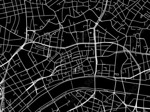Vector road map of the city of  Frankfurt am Main Zentrum in Germany on a black background.
