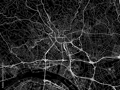 Vector road map of the city of  Wiesbaden in Germany on a black background.