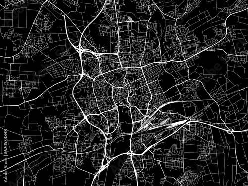 Vector road map of the city of  Braunschweig in Germany on a black background.