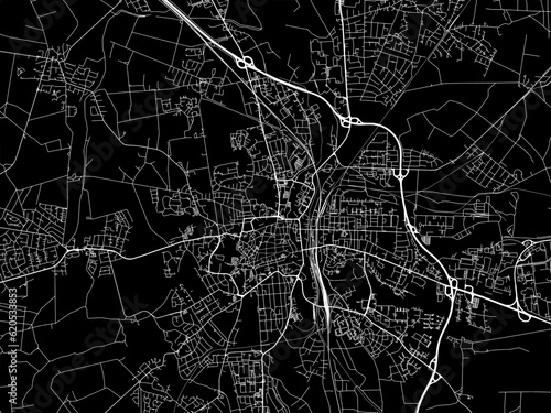 Vector road map of the city of  Luneberg in Germany on a black background.
