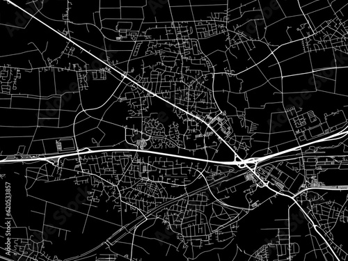 Vector road map of the city of Garbsen in Germany on a black background.