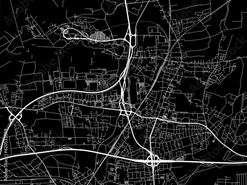 Vector road map of the city of Langenhagen in Germany on a black background.