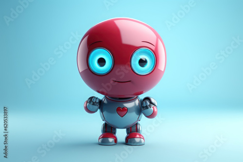 A cute robot with a heart is calling to him. AI generative.