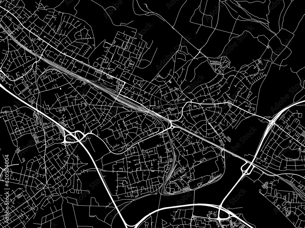 Vector road map of the city of  Troisdorf in Germany on a black background.