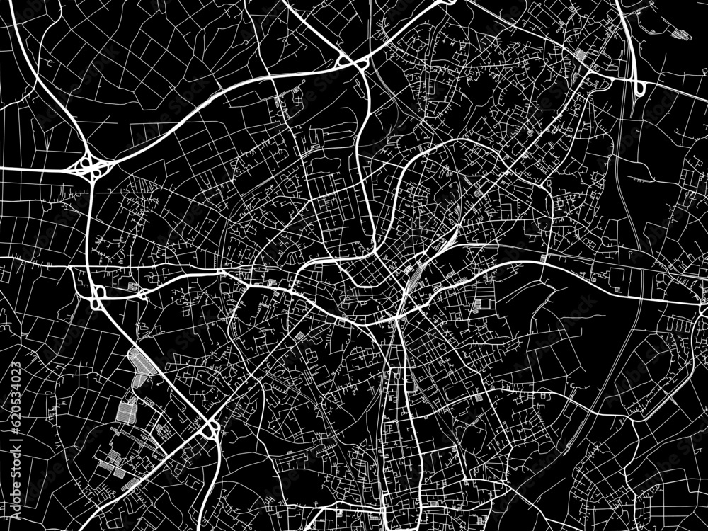 Vector road map of the city of  Monchengladbach in Germany on a black background.