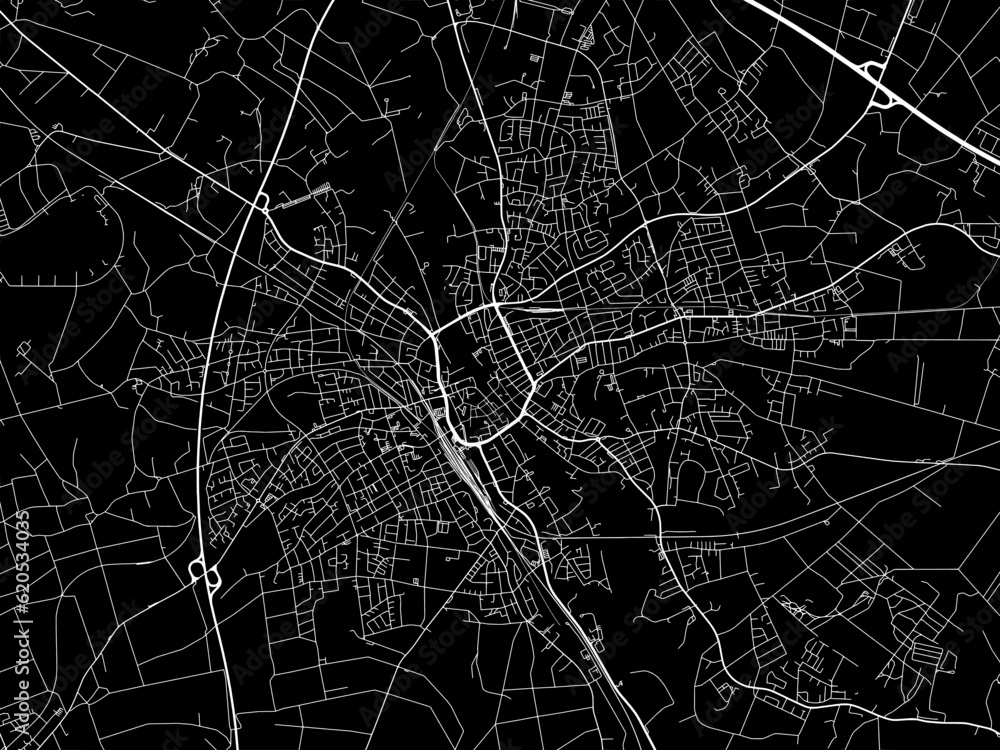 Vector road map of the city of  Rheine in Germany on a black background.