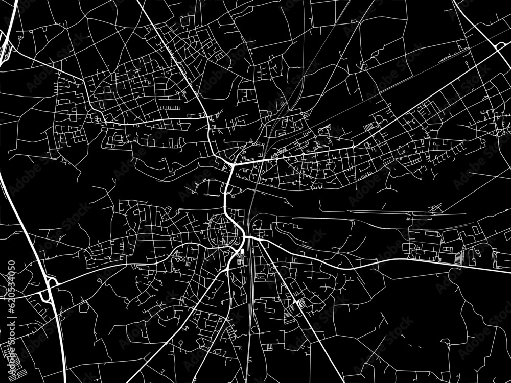 Vector road map of the city of  Dorsten in Germany on a black background.