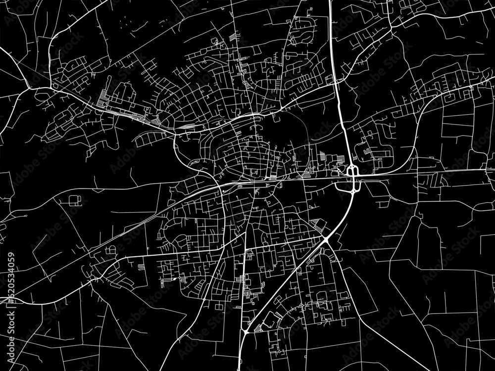 Vector road map of the city of  Lippstadt in Germany on a black background.