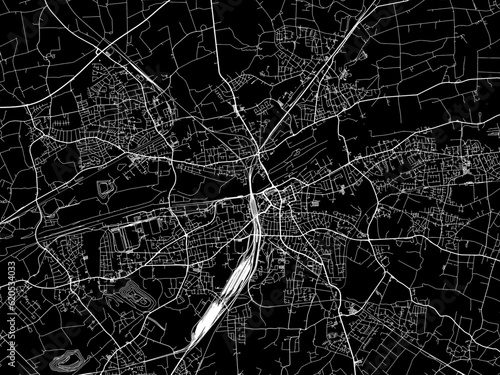Vector road map of the city of  Hamm in Germany on a black background.