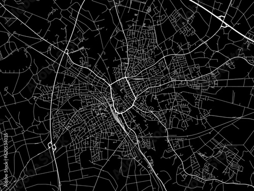 Vector road map of the city of  Rheine in Germany on a black background.