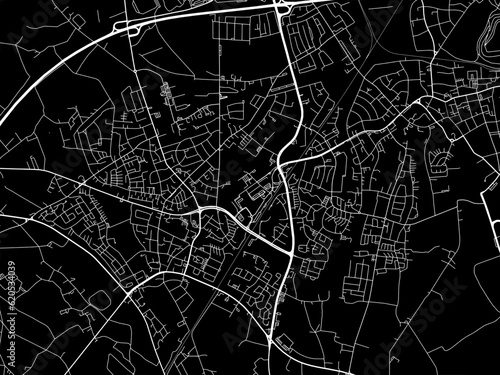 Vector road map of the city of  Marl in Germany on a black background.