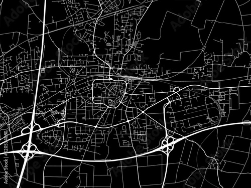 Vector road map of the city of Unna in Germany on a black background.