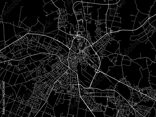 Vector road map of the city of  Kleve in Germany on a black background.
