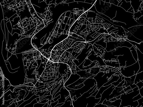 Vector road map of the city of  Hattingen in Germany on a black background.