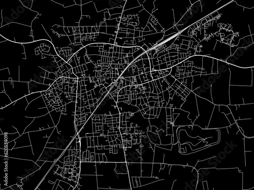 Vector road map of the city of  Ahlen in Germany on a black background.