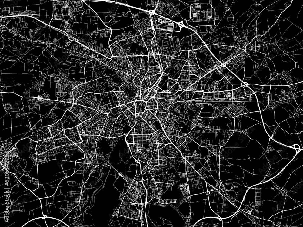 Vector road map of the city of  Leipzig in Germany on a black background.