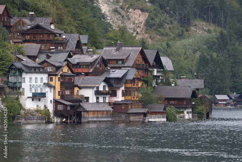 lakeside village surrounded by mountains, Austria