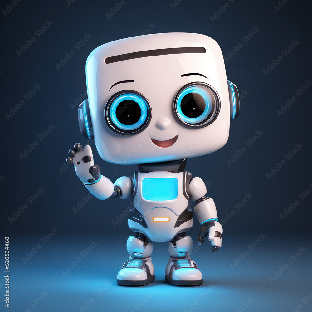 Little cute robot waving his hand. AI generative.