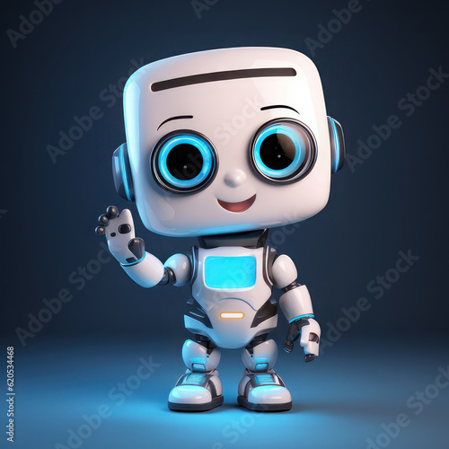 Little cute robot waving his hand. AI generative. © Iaroslav