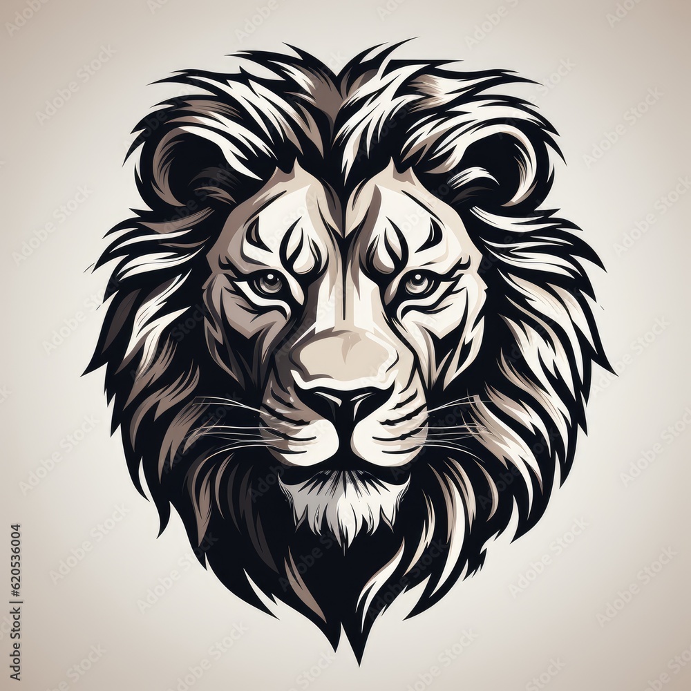 Illustration of a lion head. Lion head logo. Generative AI