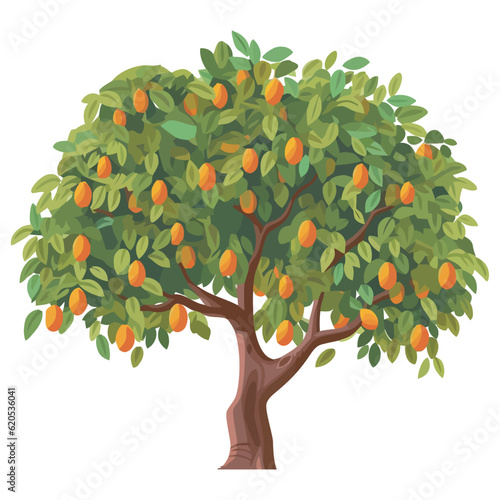 Fresh green leaves on a branch tree and fruits