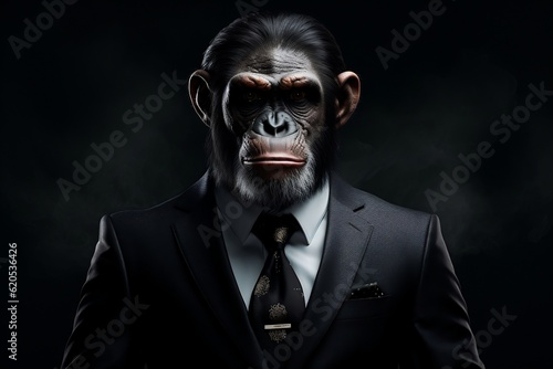 Fototapeta A chimpanzee dressed in a suit, exuding a sense of sophistication, Generative Ai