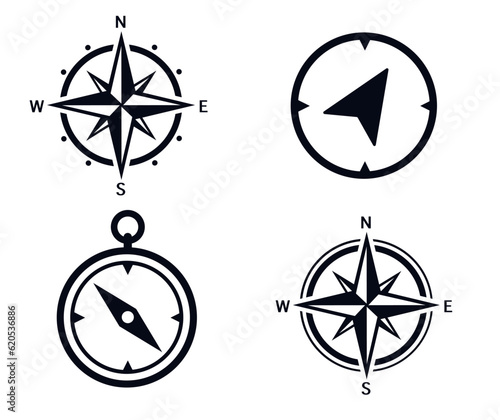 Canvas-taulu Four images of wind rose, compass and direction of travel