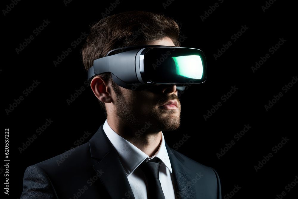 Corporate man wearing a virtual reality headset Generated with AI Corporate man wearing a virtual reality headset Generated with AI