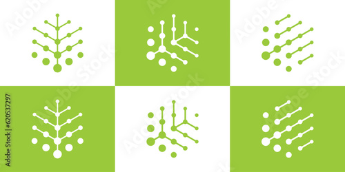 logo design tree tech icon hexagon vector inspiration