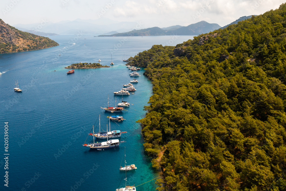 Gocek, Fethiye Muğla, Turkey A sailing yacht in Gocek, on Turkey's