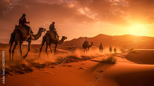 Captivating Sahara Desert, camel, caravan, breathtaking landscape, Generative AI illustration © Christian Rabenstein